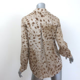 L'Agence Nina Button Down Blouse Beige Leopard Print Chiffon Size Extra Small