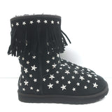 UGG x Jimmy Choo Starlit Fringed Ankle Boots Black Suede Size 8