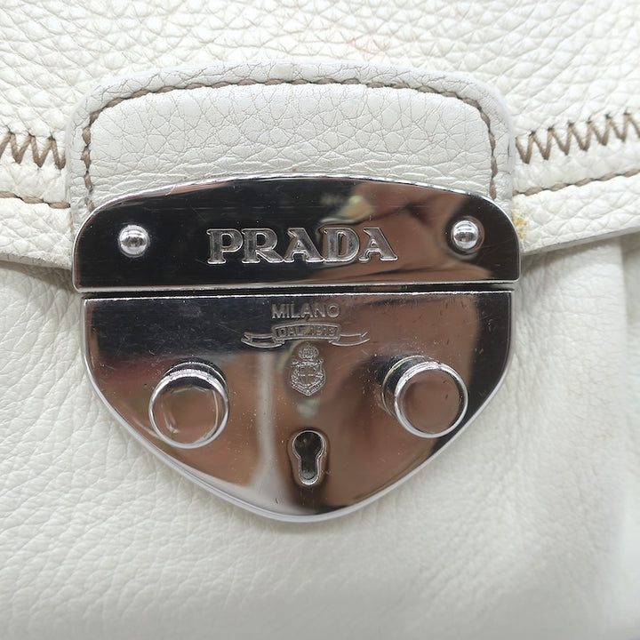 Prada Vitello Daino Pushlock Flap Bag Cream Grained Leather