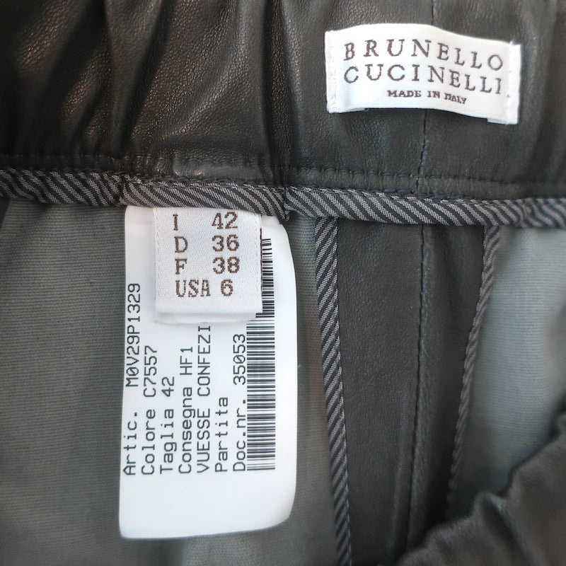 Brunello Cucinelli Stretch Leather Leggings Gray Size US 6