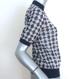 Tory Burch Jacquard Knit Mock Neck Top Navy/Light Gray Size Medium