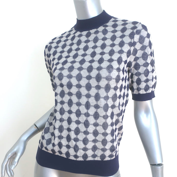 Tory Burch Jacquard Knit Mock Neck Top Navy/Light Gray Size Medium