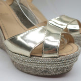 Christian Louboutin Almeria Platform Wedge Sandals Gold Mirrored Leather Size 38