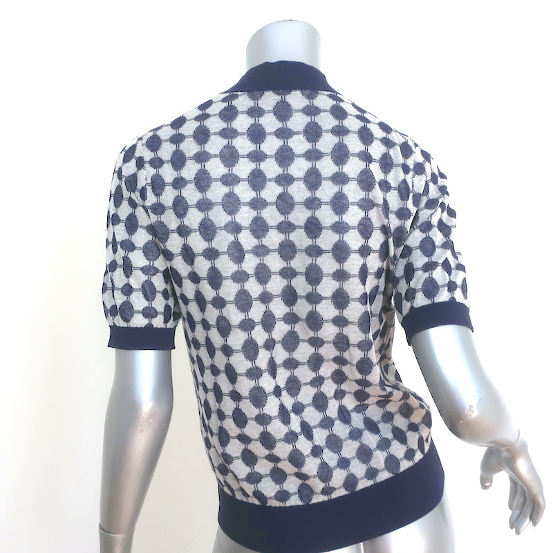 Tory Burch Jacquard Knit Mock Neck Top Navy/Light Gray Size Medium