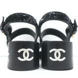 Chanel 16C Sequin Slingback Sandals Black Size 38.5