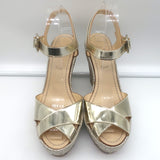Christian Louboutin Almeria Platform Wedge Sandals Gold Mirrored Leather Size 38