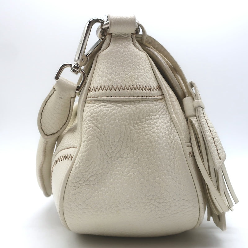Prada Vitello Daino Pushlock Flap Bag Cream Grained Leather