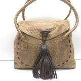 Henry Beguelin Ostrich Small Fringe Flap Bag Olive