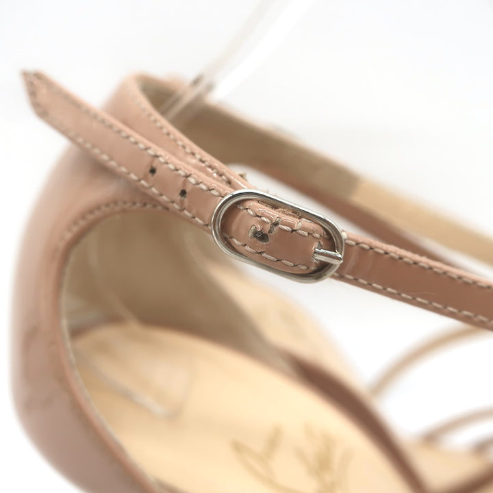 Christian Louboutin Gwynitta 100 Crisscross Sandals Nude Patent Leather Size 37