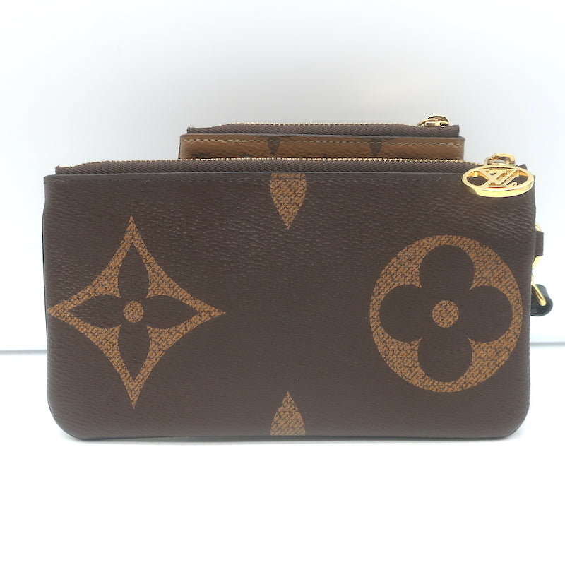 Louis Vuitton Reverse Monogram Giant Trio Pouch Brown Canvas Wristlet Clutch NEW