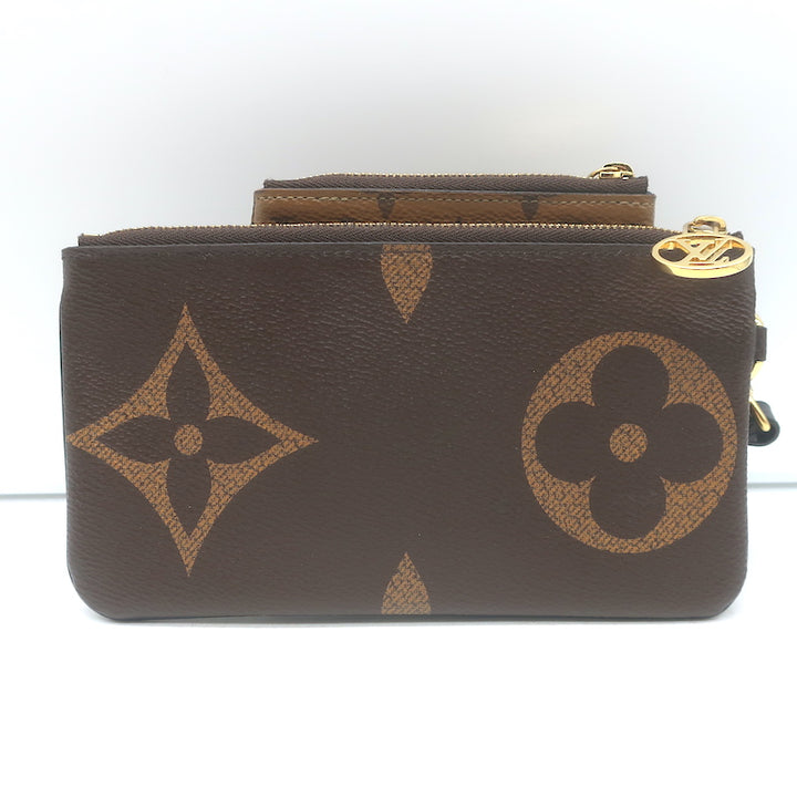 Louis Vuitton Reverse Monogram Giant Trio Pouch Brown Canvas Wristlet Clutch NEW