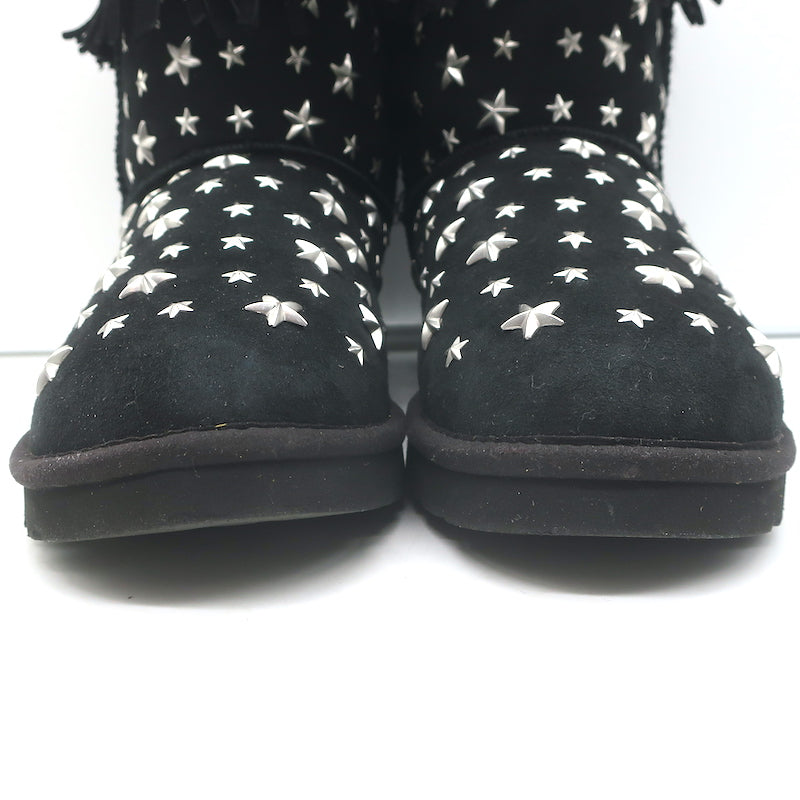 UGG x Jimmy Choo Starlit Fringed Ankle Boots Black Suede Size 8