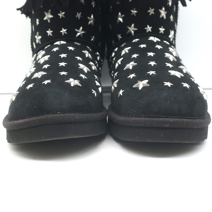 UGG x Jimmy Choo Starlit Fringed Ankle Boots Black Suede Size 8