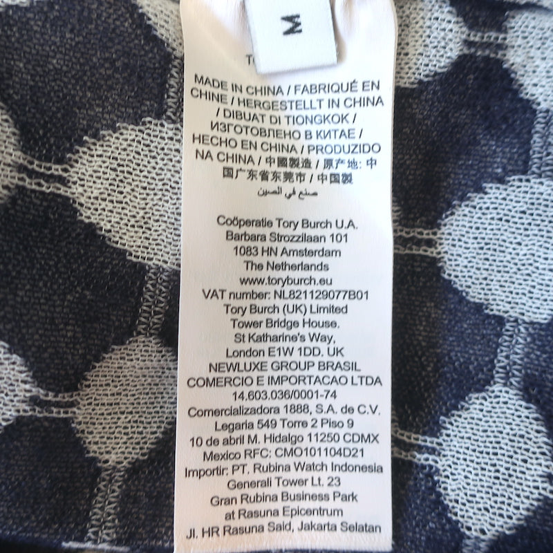 Tory Burch Jacquard Knit Mock Neck Top Navy/Light Gray Size Medium