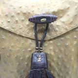 Henry Beguelin Ostrich Small Fringe Flap Bag Olive