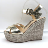 Christian Louboutin Almeria Platform Wedge Sandals Gold Mirrored Leather Size 38