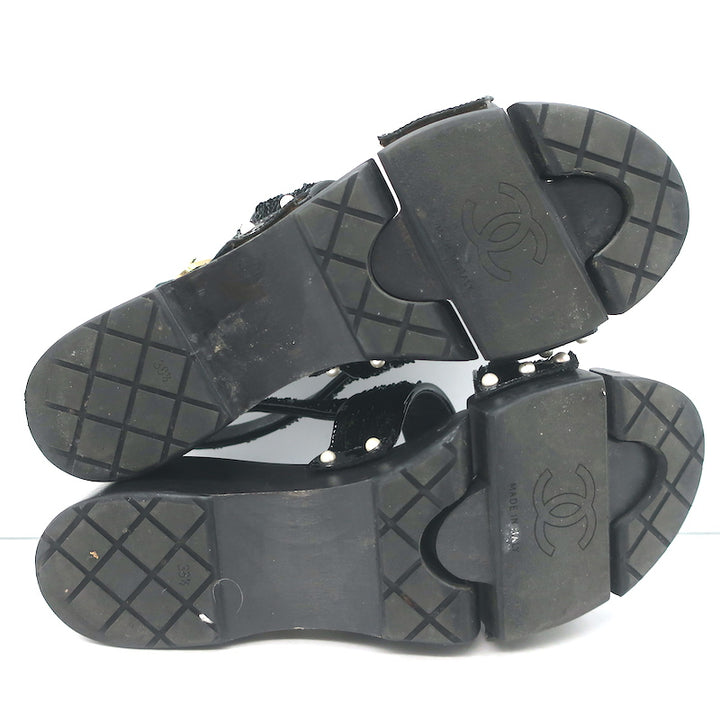 Chanel 16C Sequin Slingback Sandals Black Size 38.5