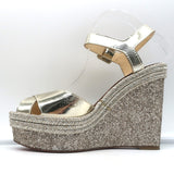 Christian Louboutin Almeria Platform Wedge Sandals Gold Mirrored Leather Size 38