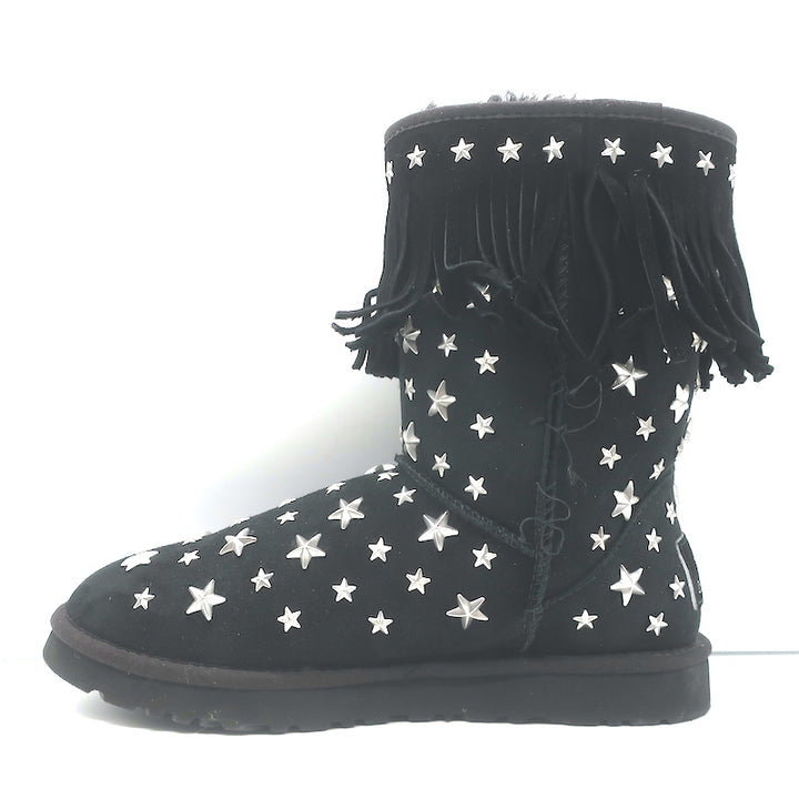 UGG x Jimmy Choo Starlit Fringed Ankle Boots Black Suede Size 8