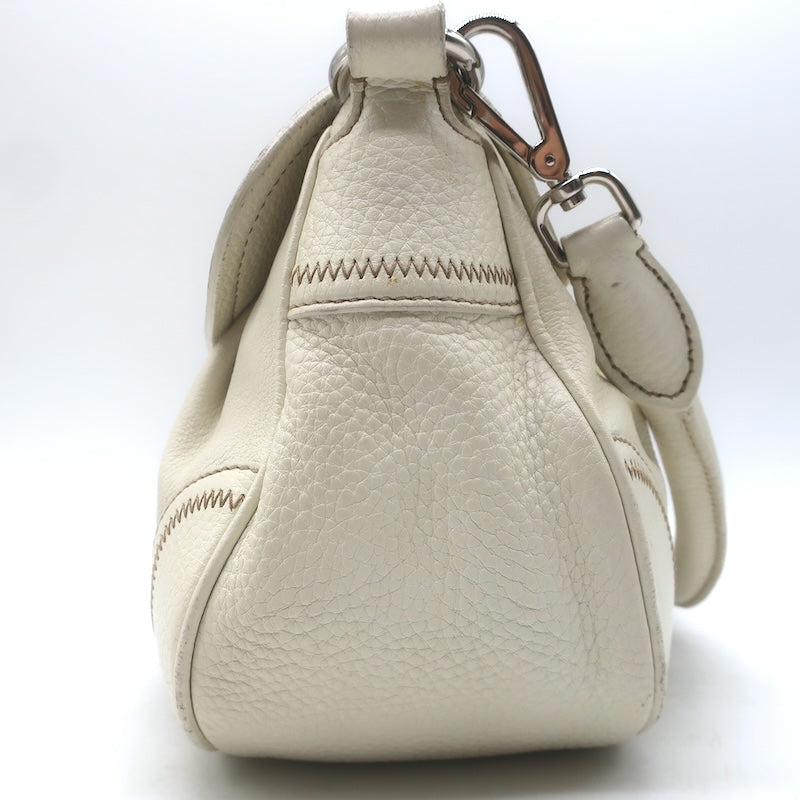 Prada Vitello Daino Pushlock Flap Bag Cream Grained Leather