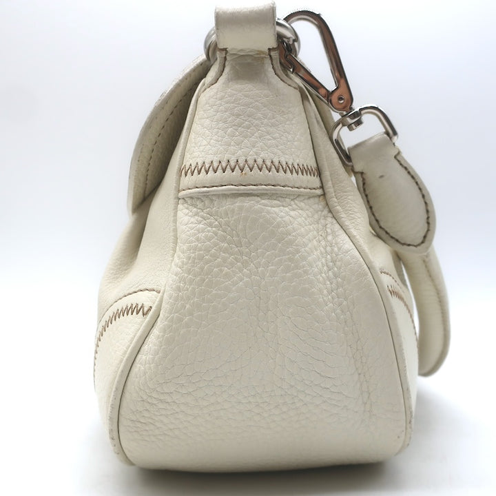 Prada Vitello Daino Pushlock Flap Bag Cream Grained Leather