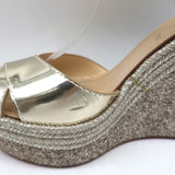 Christian Louboutin Almeria Platform Wedge Sandals Gold Mirrored Leather Size 38