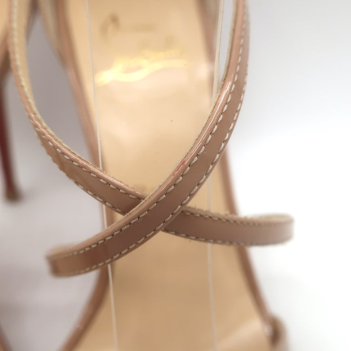Christian Louboutin Gwynitta 100 Crisscross Sandals Nude Patent Leather Size 37