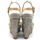 Christian Louboutin Almeria Platform Wedge Sandals Gold Mirrored Leather Size 38