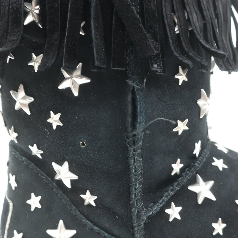 UGG x Jimmy Choo Starlit Fringed Ankle Boots Black Suede Size 8