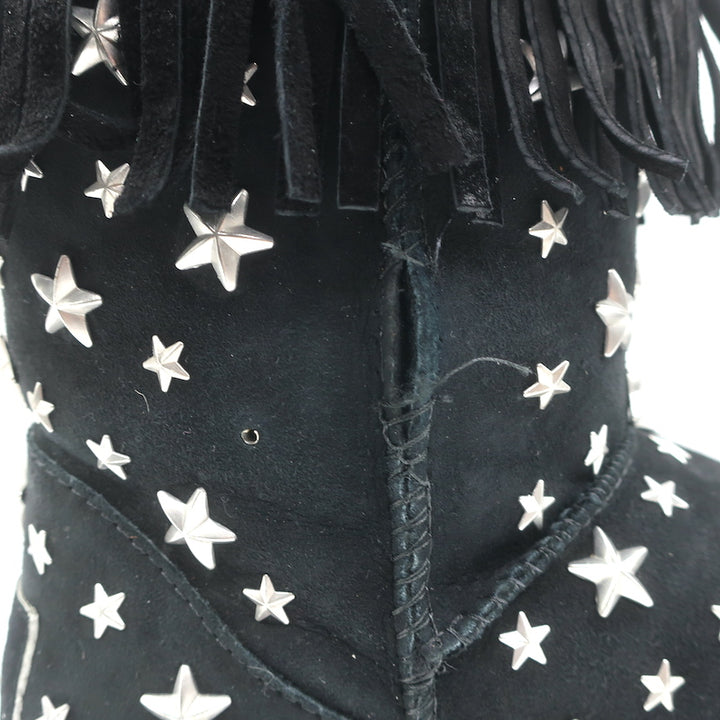 UGG x Jimmy Choo Starlit Fringed Ankle Boots Black Suede Size 8