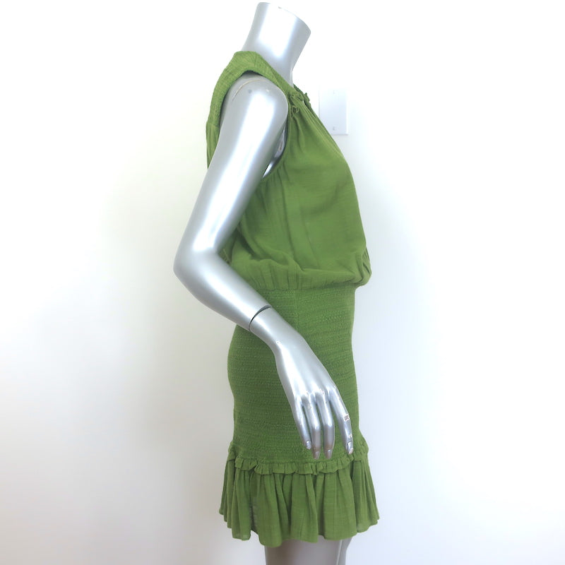 Veronica Beard Cox Sleeveless Smocked Mini Dress Green Cotton Gauze Size Medium