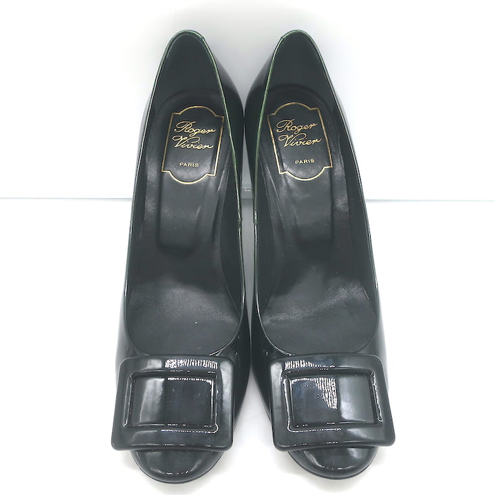 Roger Vivier Belle De Nuit Pumps Dark Green Iridescent Patent Leather Size 38