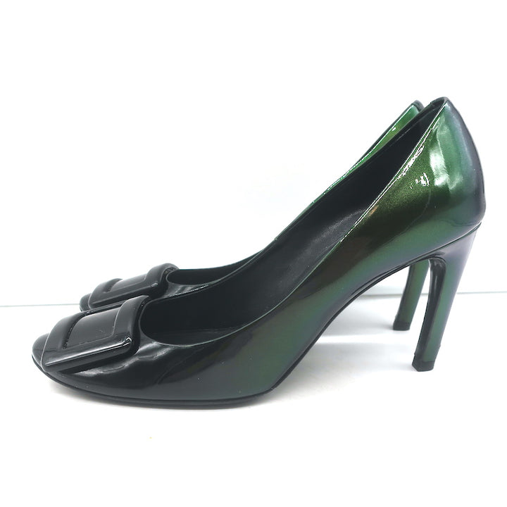 Roger Vivier Belle De Nuit Pumps Dark Green Iridescent Patent Leather Size 38