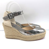 Christian Louboutin Amelina Wedge Sandals Silver Croc-Print Leather Size 38 NEW