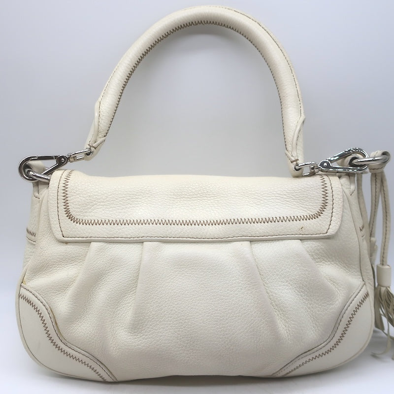 Prada Vitello Daino Pushlock Flap Bag Cream Grained Leather