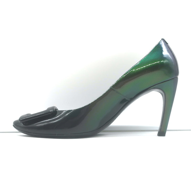 Roger Vivier Belle De Nuit Pumps Dark Green Iridescent Patent Leather Size 38