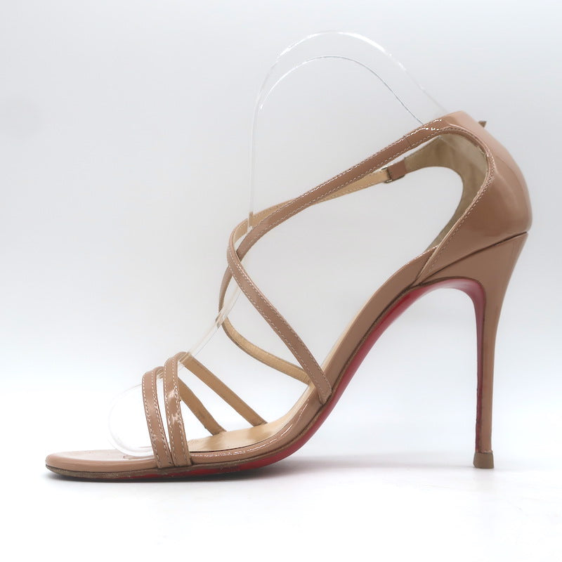 Christian Louboutin Gwynitta 100 Crisscross Sandals Nude Patent Leather Size 37