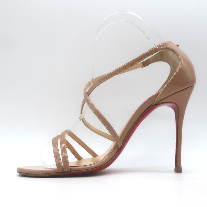 Christian Louboutin Gwynitta 100 Crisscross Sandals Nude Patent Leather Size 37