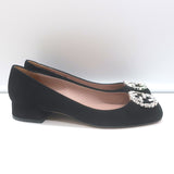 Gucci Sparkling Crystal GG Ballet Flats Black Suede Size 38 Kitten-Heel Pumps