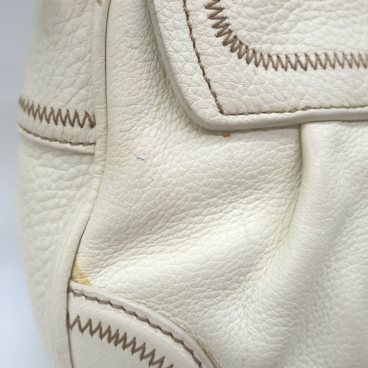 Prada Vitello Daino Pushlock Flap Bag Cream Grained Leather