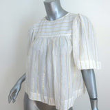 Isabel Marant Etoile Blouse Sara White/Gold Metallic-Striped Cotton Size 38