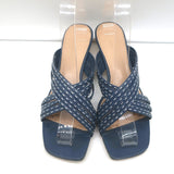 Jacquemus Castana Crisscross Sandals Navy Leather Size 37 Kitten Heel Slides