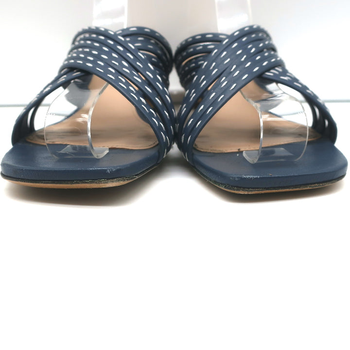 Jacquemus Castana Crisscross Sandals Navy Leather Size 37 Kitten Heel Slides