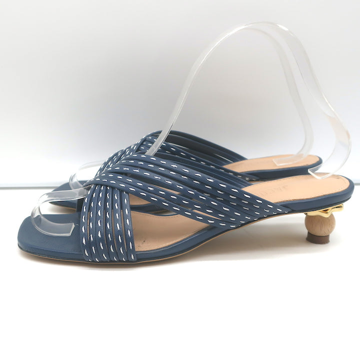 Jacquemus Castana Crisscross Sandals Navy Leather Size 37 Kitten Heel Slides