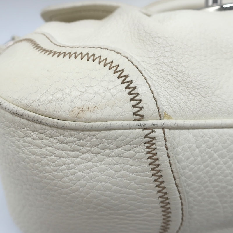 Prada Vitello Daino Pushlock Flap Bag Cream Grained Leather