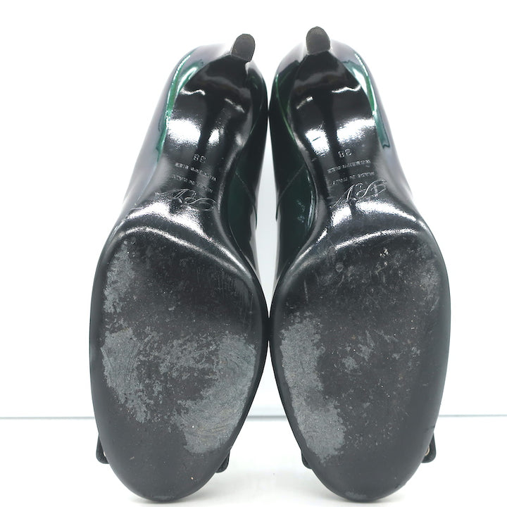 Roger Vivier Belle De Nuit Pumps Dark Green Iridescent Patent Leather Size 38