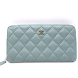 Chanel Quilted Caviar Leather Long Zip-Around Wallet Seafoam Blue