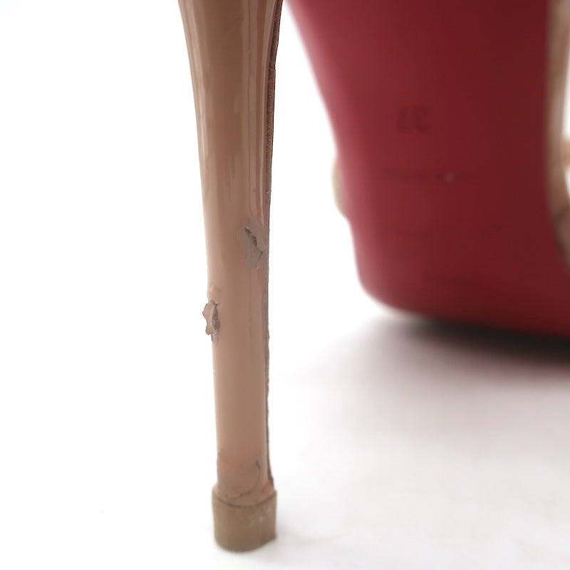 Christian Louboutin Gwynitta 100 Crisscross Sandals Nude Patent Leather Size 37