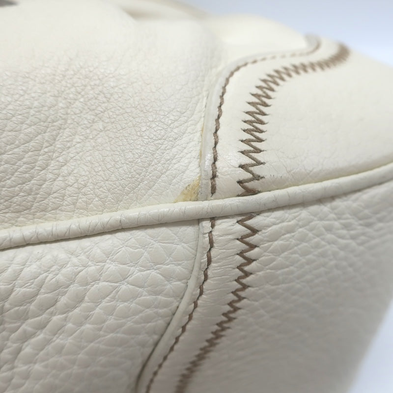 Prada Vitello Daino Pushlock Flap Bag Cream Grained Leather
