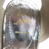 Christian Louboutin Amelina Wedge Sandals Silver Croc-Print Leather Size 38 NEW